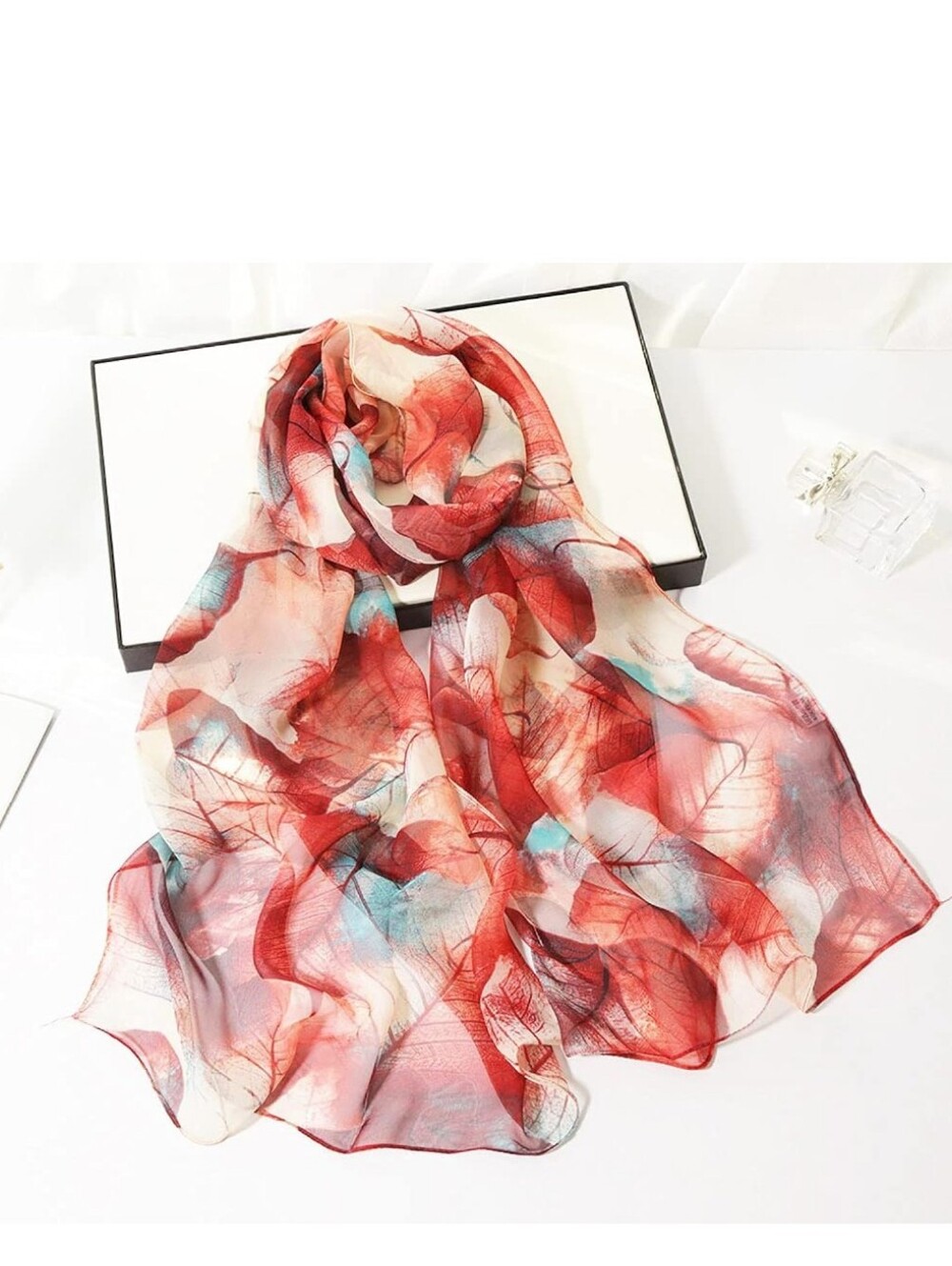 Elegant Red and Blue Floral Scarf